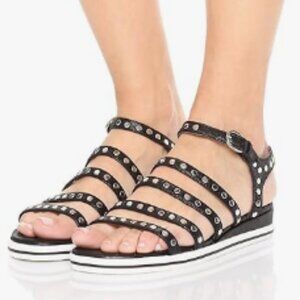 MARC JACOBS Black & Silver Nailhead 100% Leather Sandals-Rubber Sole- Sz…